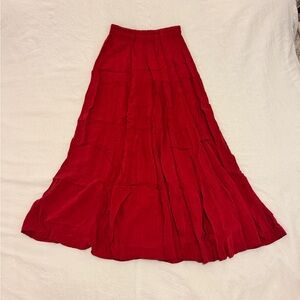 Vintage Red Silky Maxi Skirt, S/M